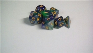 Green+purple dice set 4/6/8/10/10s/12/20 - 7 Dice