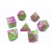 (Purple+Green+White) Marble dice 4/6/8/10/10s/12/20 - 7 DiceGreen Transluent Glitter Dice Set