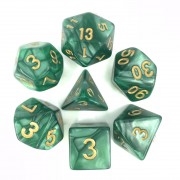 Green (Golden font) pearl dice set 4/6/8/10/10s/12/20 - 7 DiceGreen Transluent Glitter Dice Set