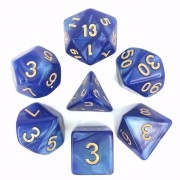 Blue (Golden font) pearl dice set 4/6/8/10/10s/12/20 - 7 DiceGreen Transluent Glitter Dice Set